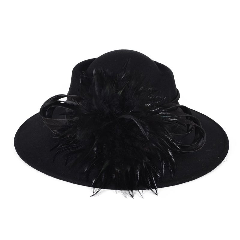 VECRY Ladies 100% Wool Felt Feather Cocktail British Formal Party Hat (Black) - Image 3